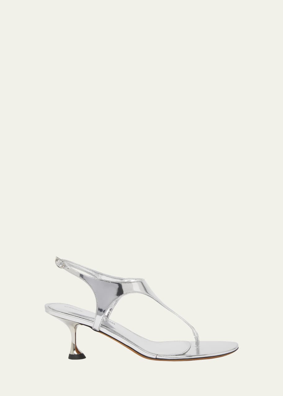 Image 1 of 1: Metallic Leather Kitten-Heel Thong Sandals