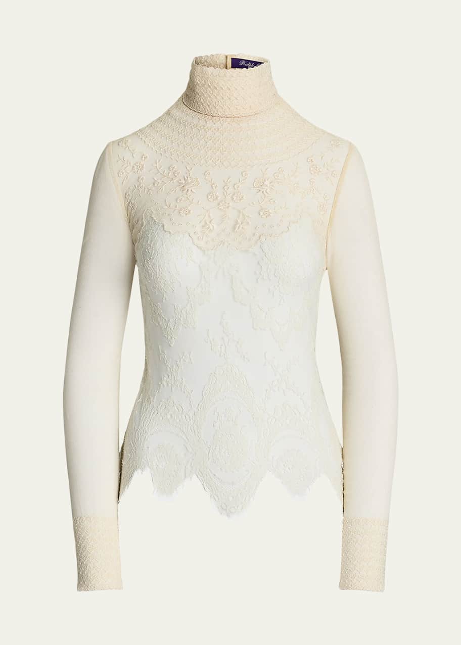 Ralph Lauren Collection Delilah Embellished Floral Leavers Lace