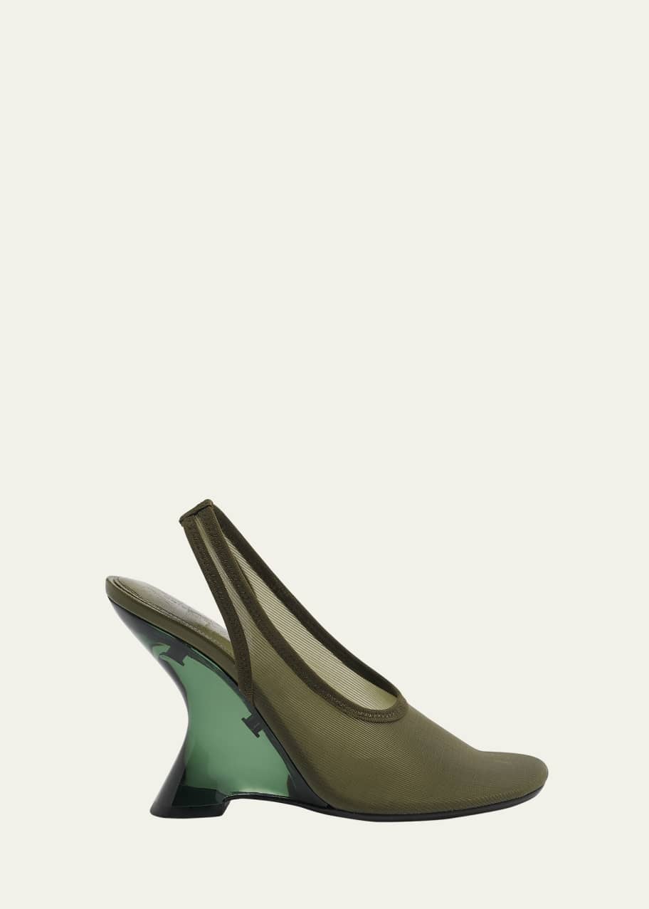 Image 1 of 1: Lucite Mesh Clear-Wedge Slingback Pumps