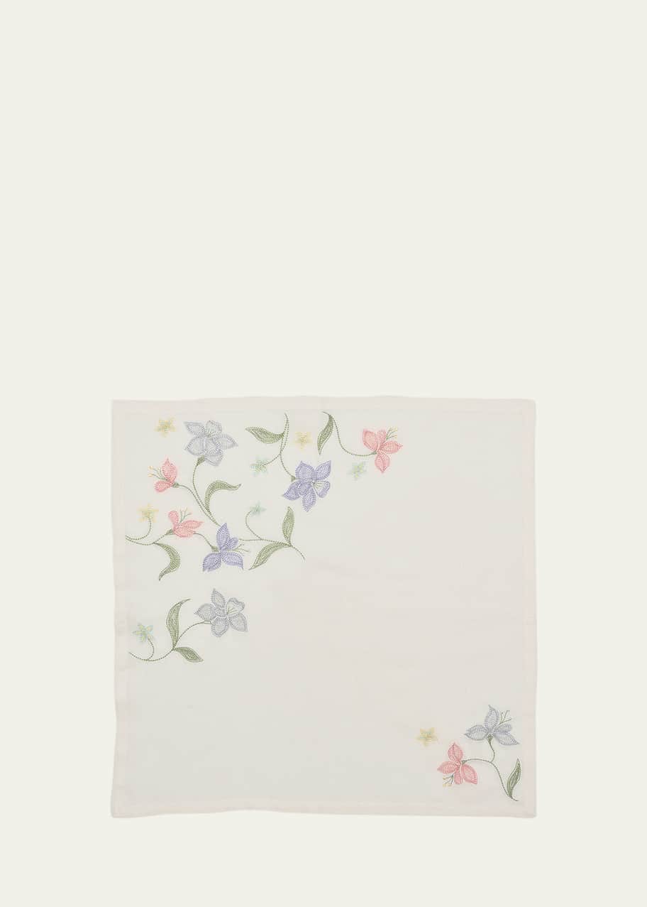 Image 1 of 1: Vista Flower Embroidered Linen Napkin