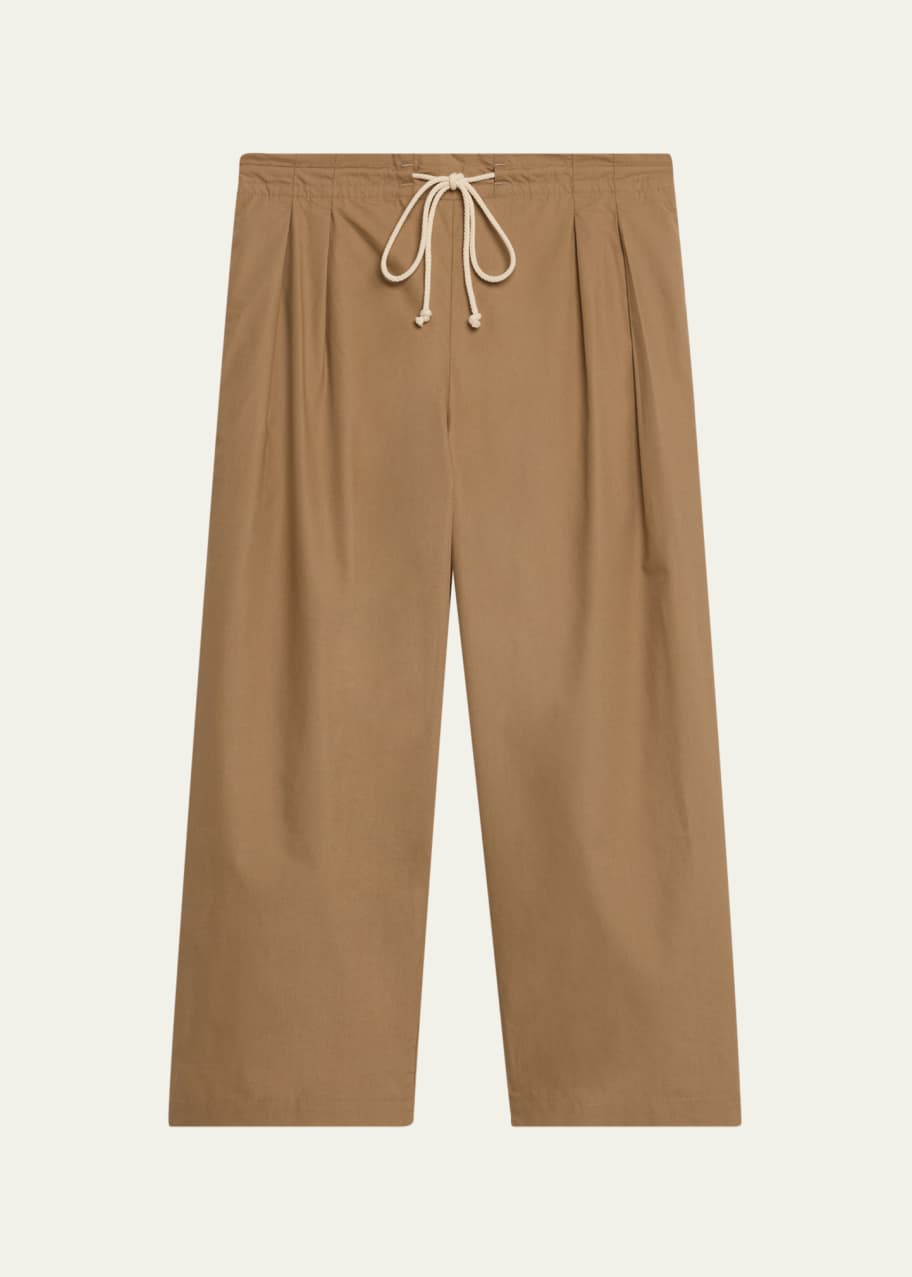 Image 1 of 1: Drawstring Pleat-Front Cropped Pants