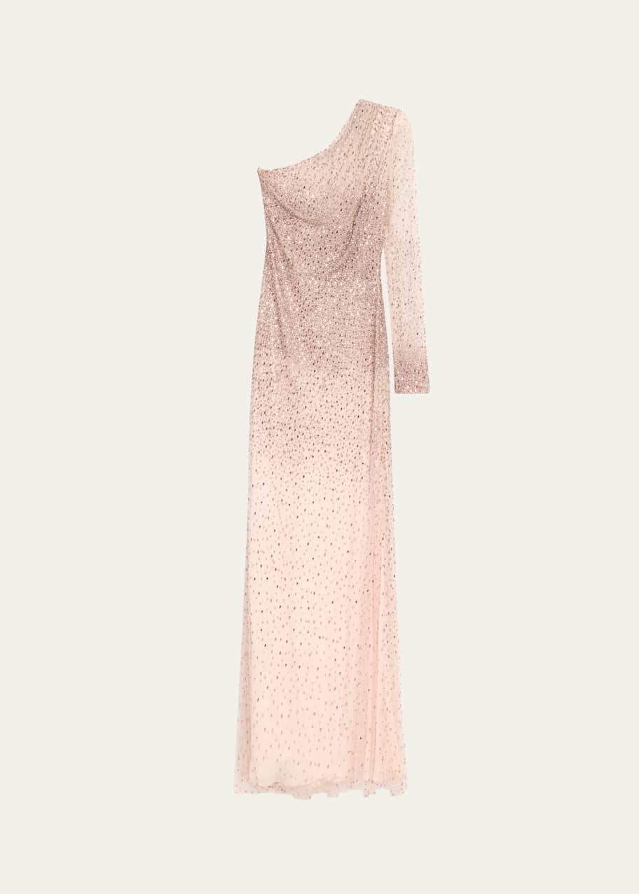 princess polly baby blue dress Naeem Khan Floral Beaded Crepe Long-Sleeve Trumpet Gown