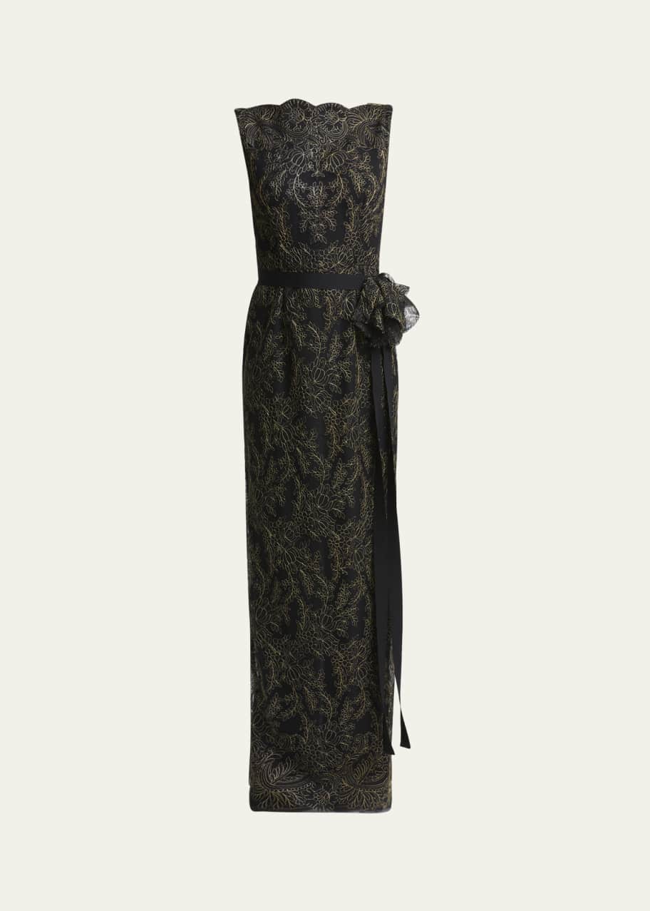 Image 1 of 1: Sleeveless Pencil Embroidered Gown