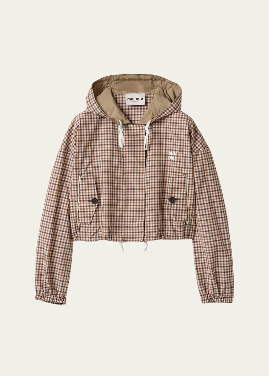 Miu Miu Check Crop Zip Hoodie - Bergdorf Goodman