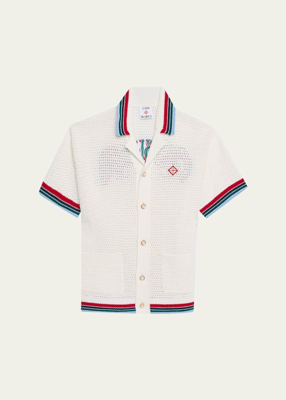 Image 1 of 1: Men's Sporty Faux Crochet Shirt