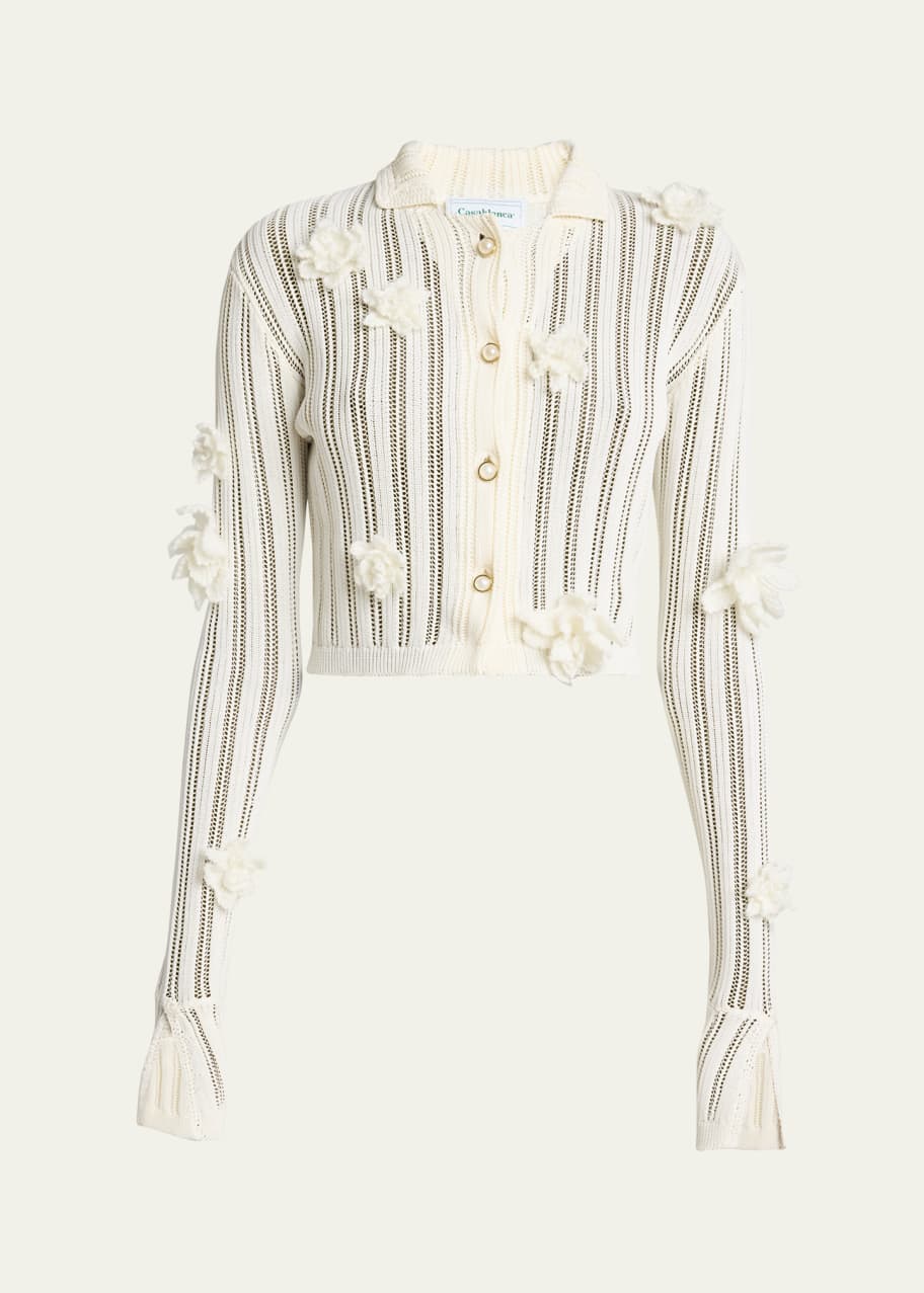 Image 1 of 1: Flower Applique Lace Cropped Shirt