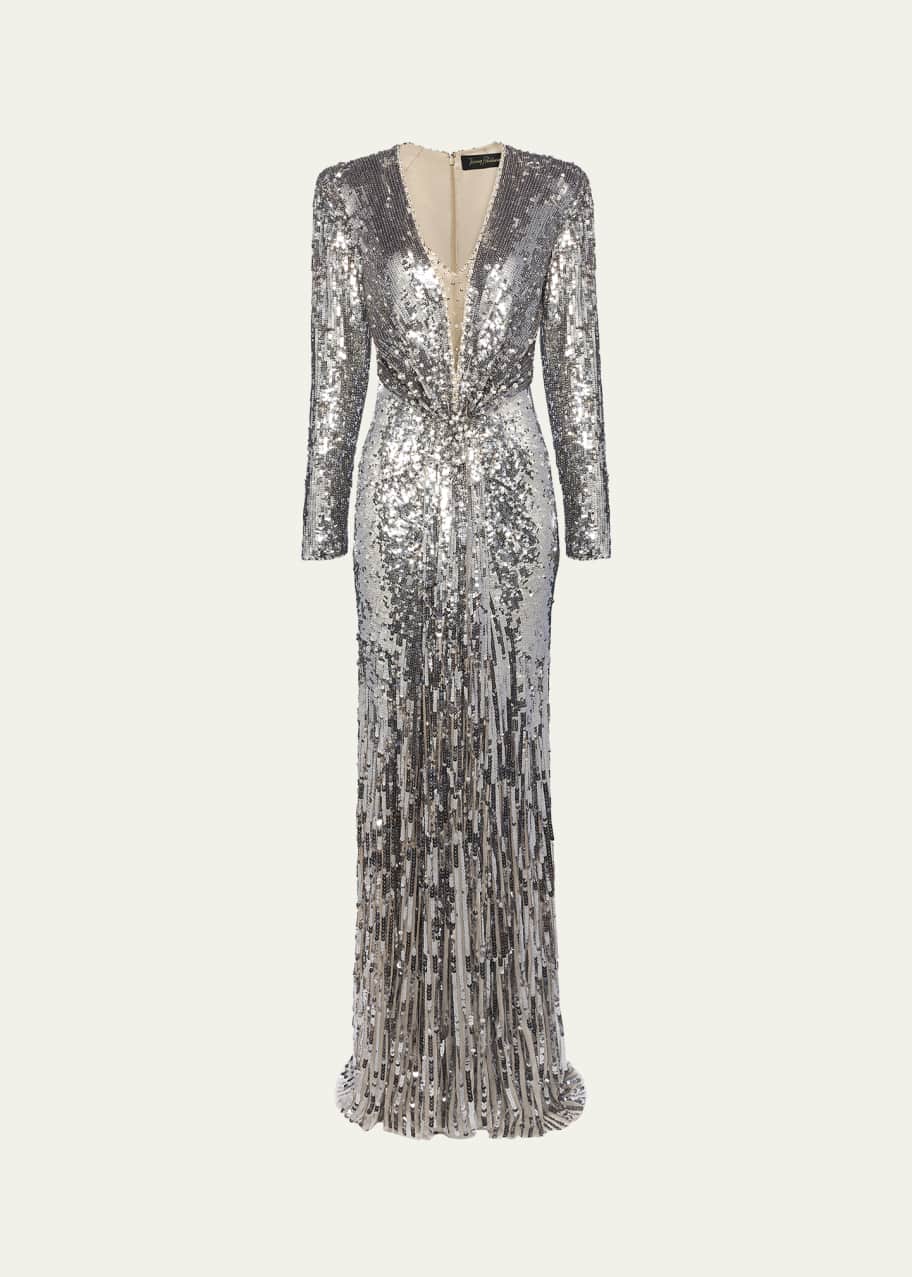 Image 1 of 1: Narcissus V-Neck Sequined Gown
