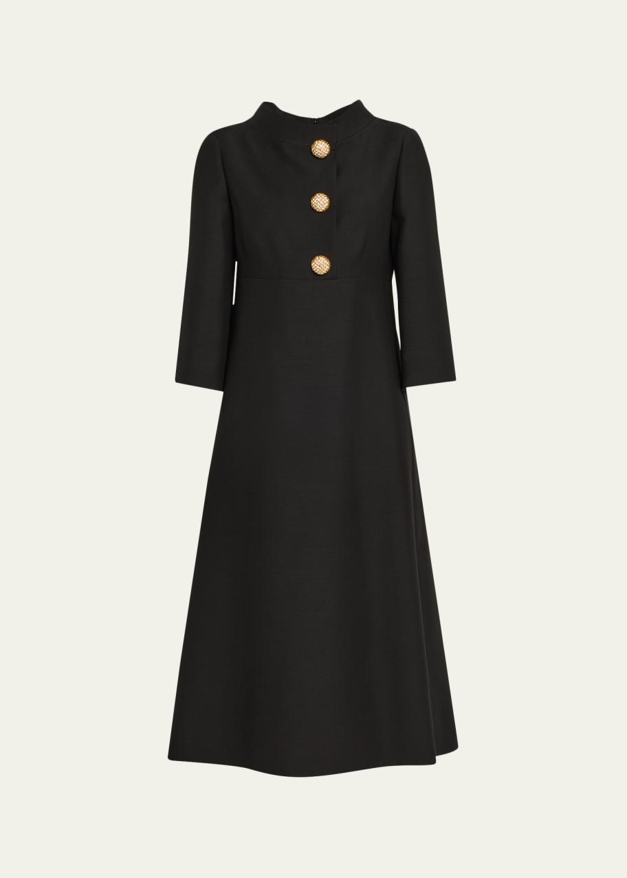 Valentino Garavani Strass Button High-Neck Crepe Midi Dress