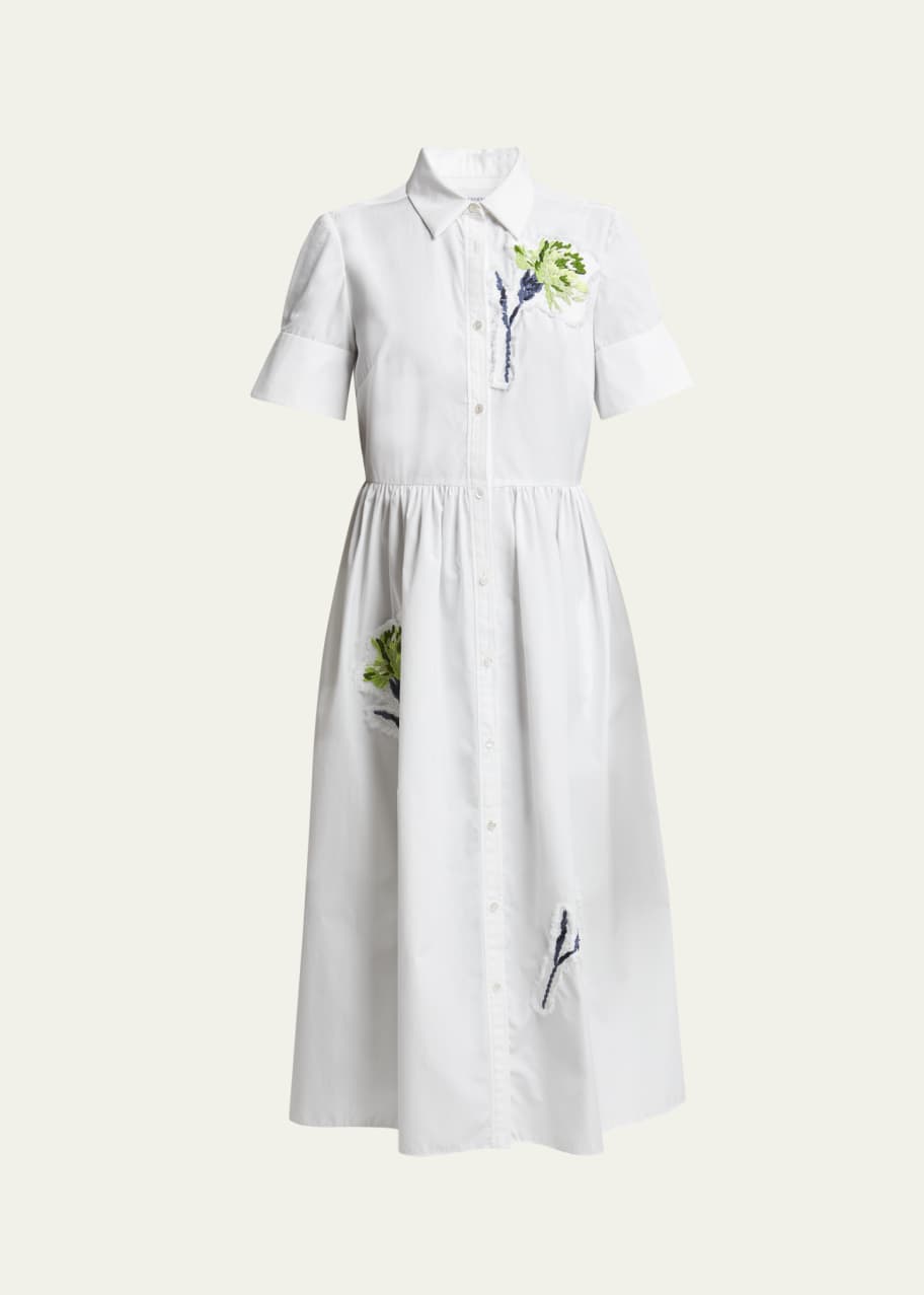 Image 1 of 1: Floral Embroidered Midi Shirtdress