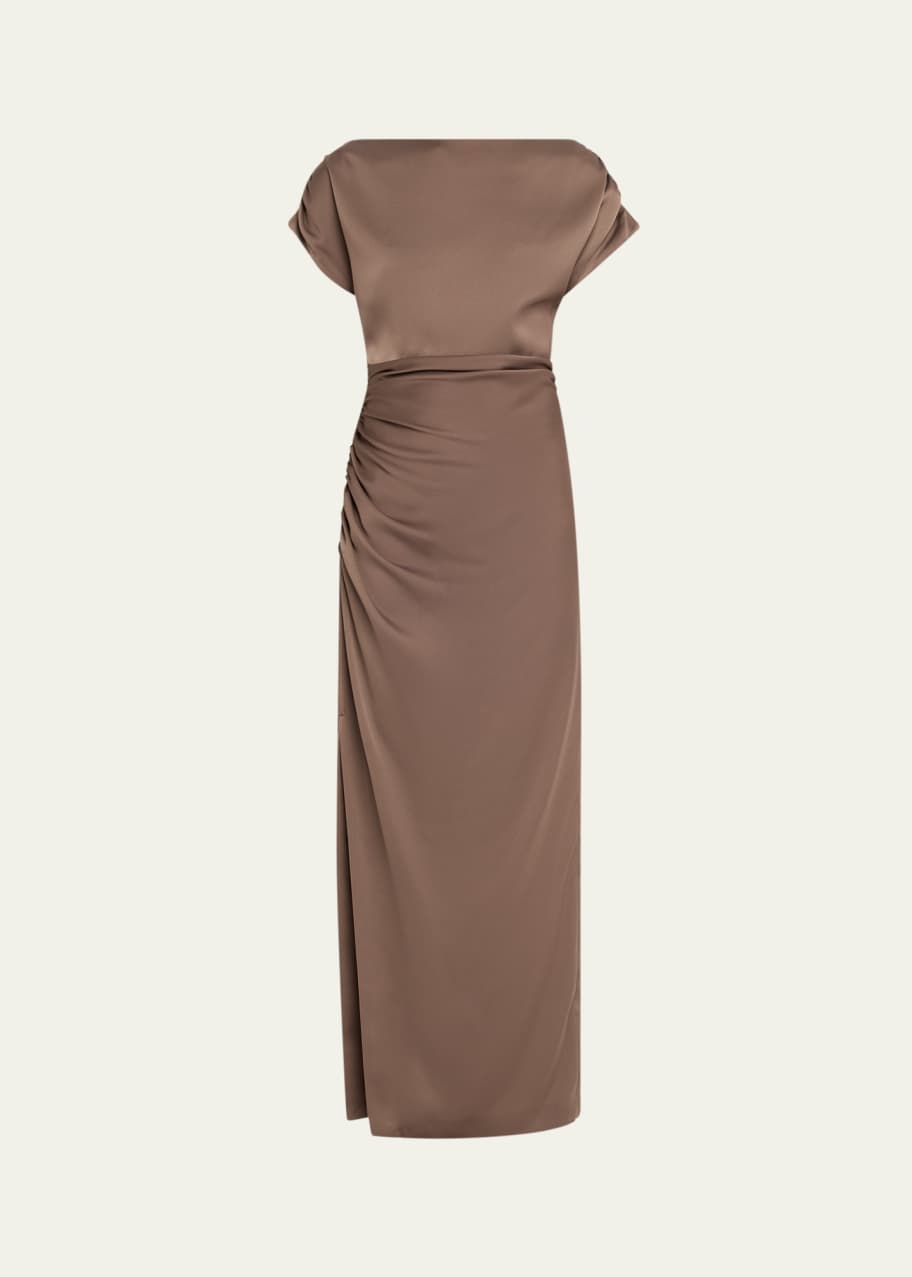 blue dress for baby girl Cicinia Sheath Scoop V Back Chiffon Long Bridesmaid Dresses, Champagne main image 1