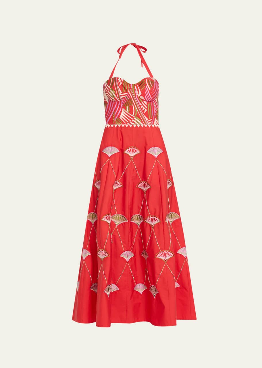 EMPORIO SIRENUSE Lotty Embroidered A-Line Halter Midi Dress - Bergdorf  Goodman