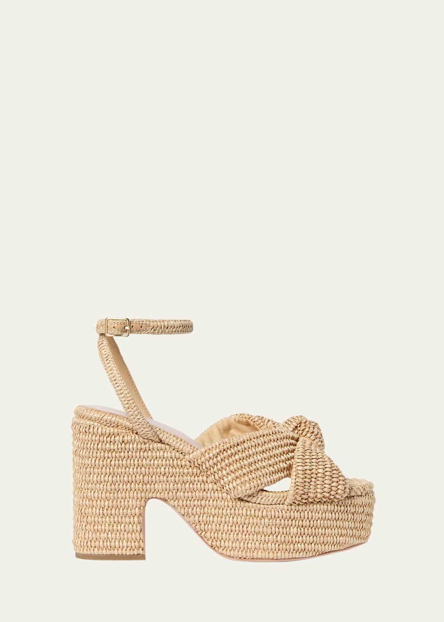 Image 1 of 1: Raffia Knotted Chunky Platform Sandals