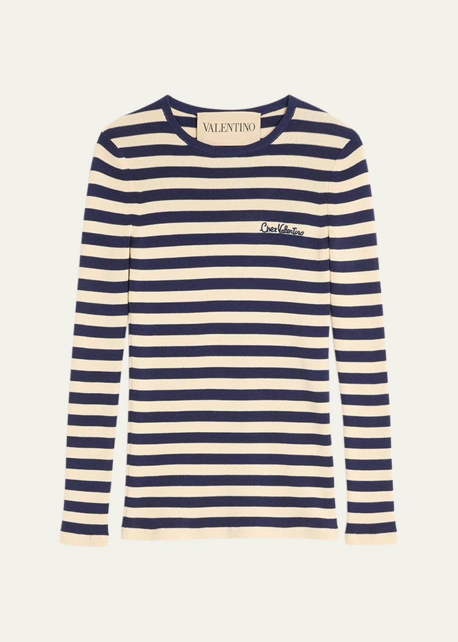 Valentino Garavani Chez Valentino Striped Knit Long-Sleeve Top