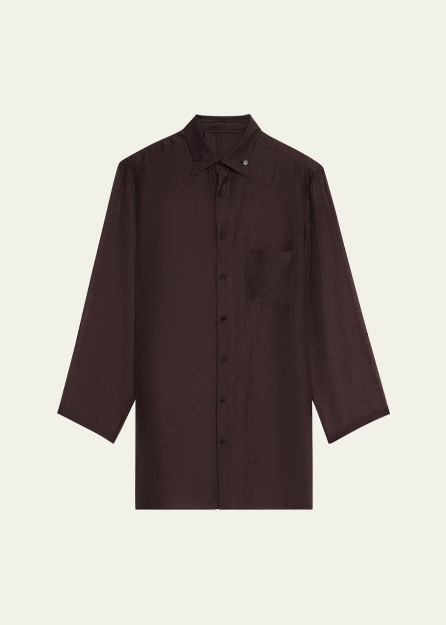 Image 1 of 1: Men's Aubergine Long Sheer Button-Down Shirt