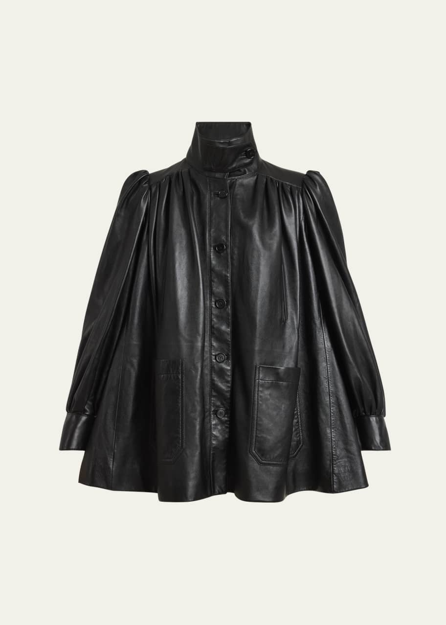 Chloe High-Neck Puff Sleeve Leather Jacket - Bergdorf Goodman