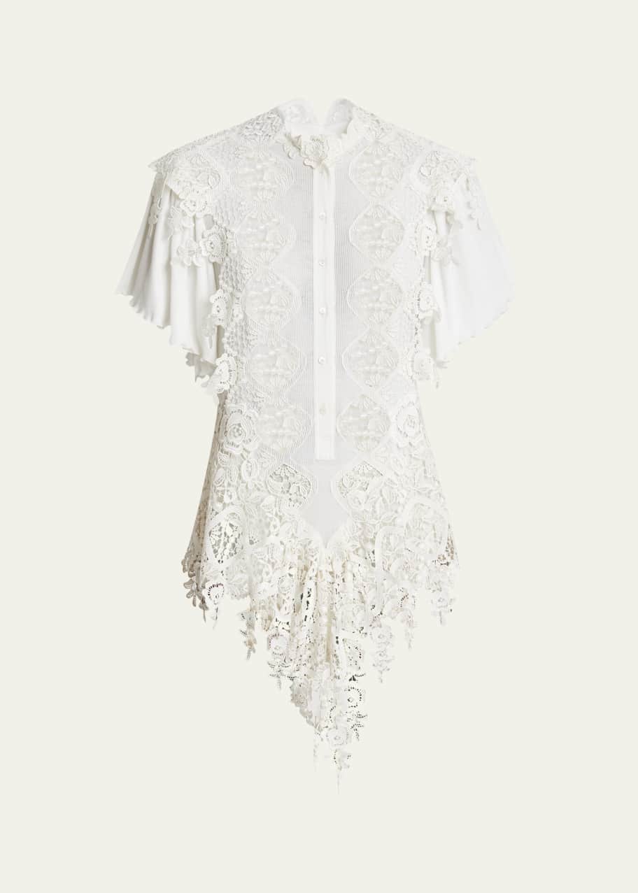 Image 1 of 1: Guipure Lace Asymmetric Mini Dress