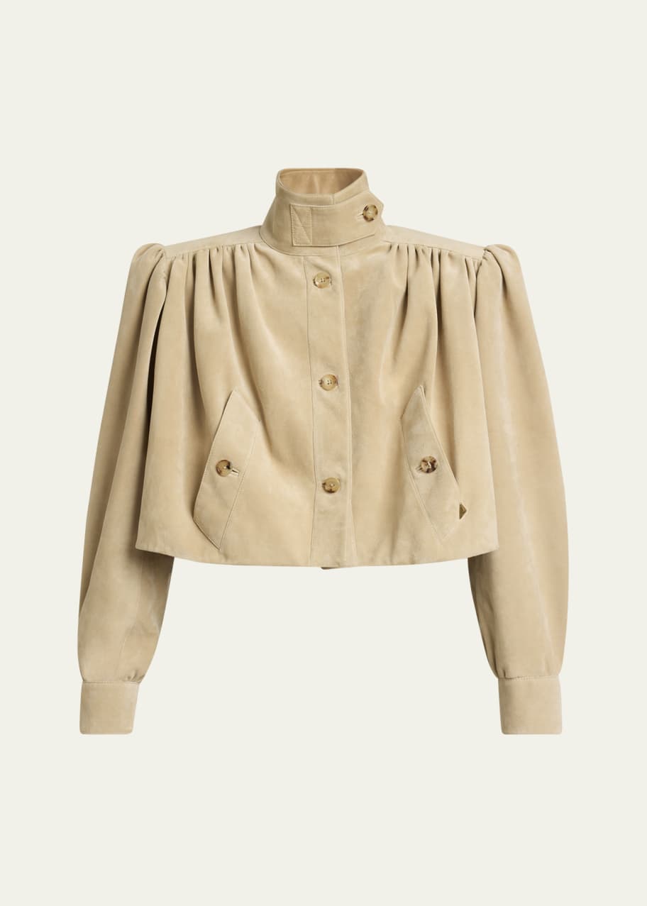 Chloe Suede High Neck Gathered Shoulder Cropped Jacket - Bergdorf