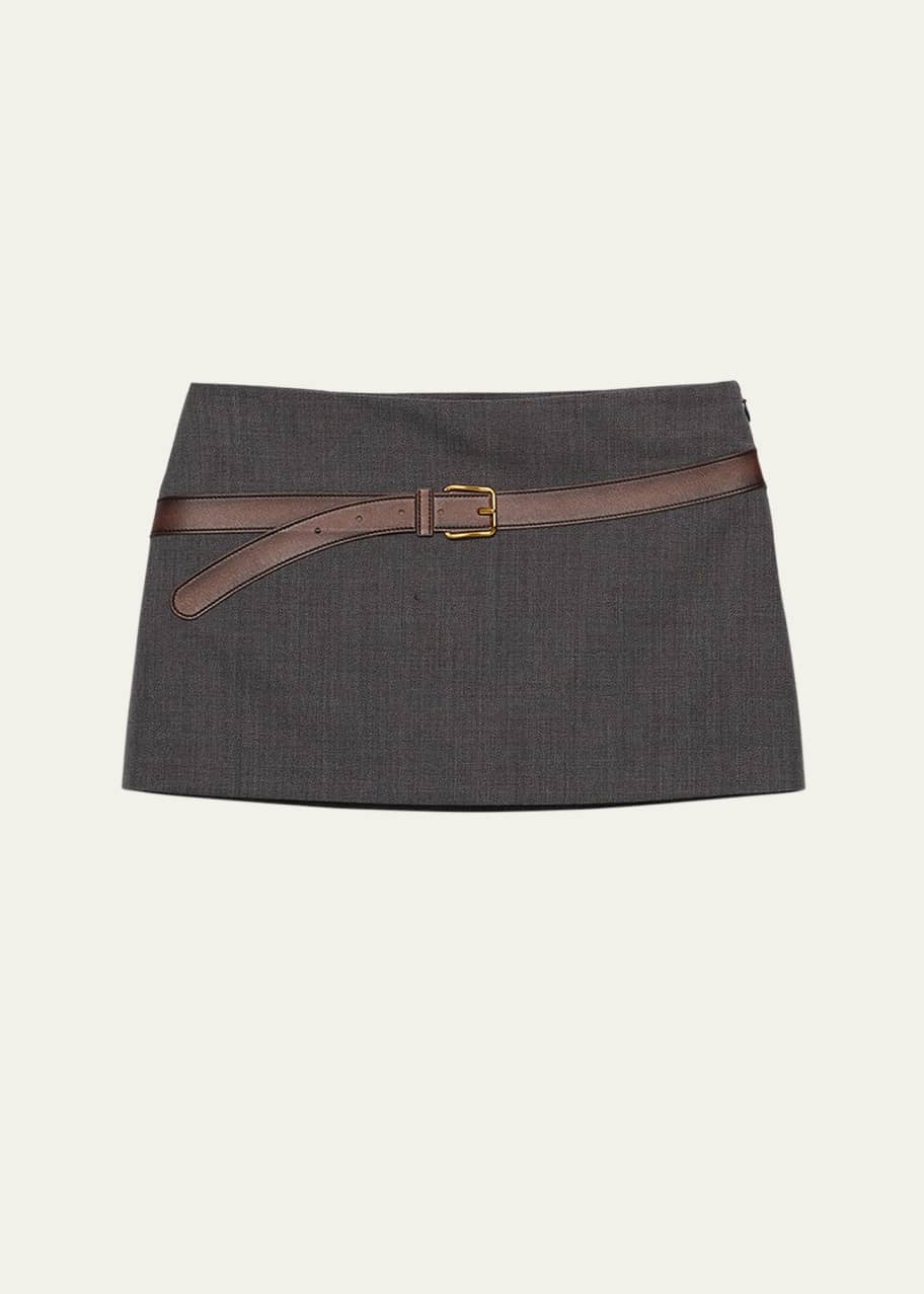 Prada Inset Belt Mini Wool Skirt - Bergdorf Goodman