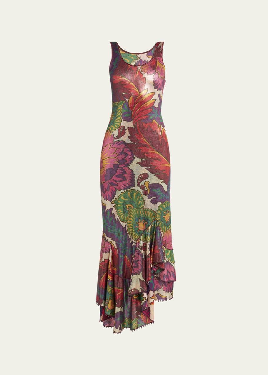 Image 1 of 1: Metallic Printed Sleeveless Maxi Dress
