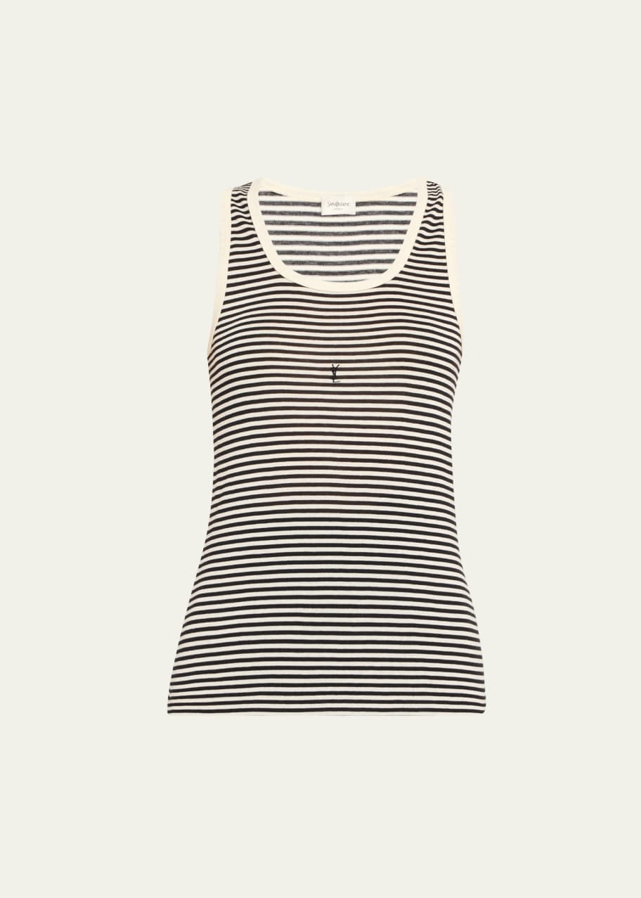 Saint Laurent YSL Logo Striped Tank Top - Bergdorf Goodman