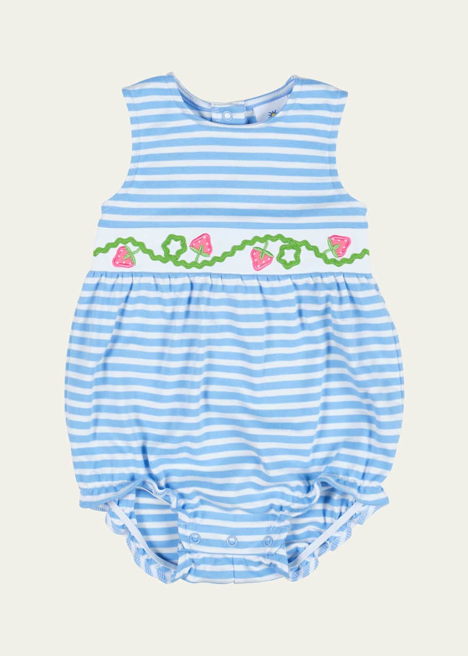 Image 1 of 1: Striped Bubble Romper W/ Embroidered Strawberries, Size 3M-24M