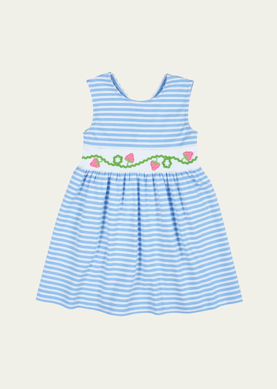 Image 1 of 1: Girl's Striped Knit Dress W/ Embroidered Strawberries, Size 2-6