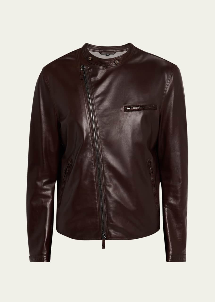 Image 1 of 1: Men's Leather Blouson Jacket
