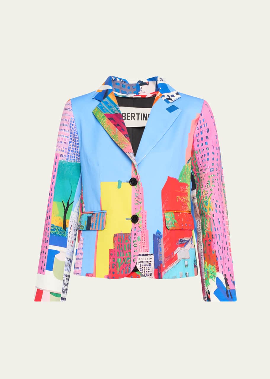 Image 1 of 1: NYC Print Single-Breasted Short Jacket