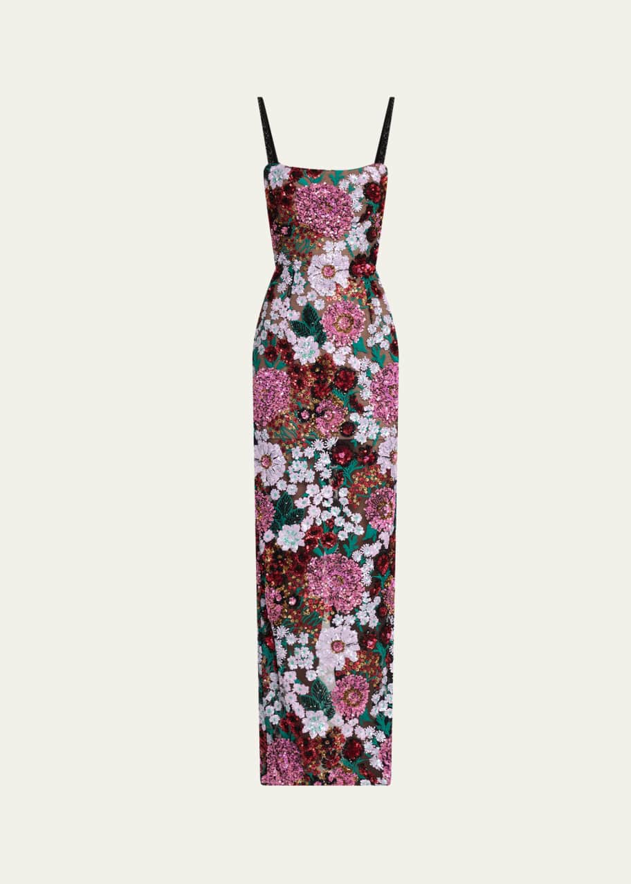Bronx Banco Dahlia Floral Sequin Column Gown - Bergdorf Goodman