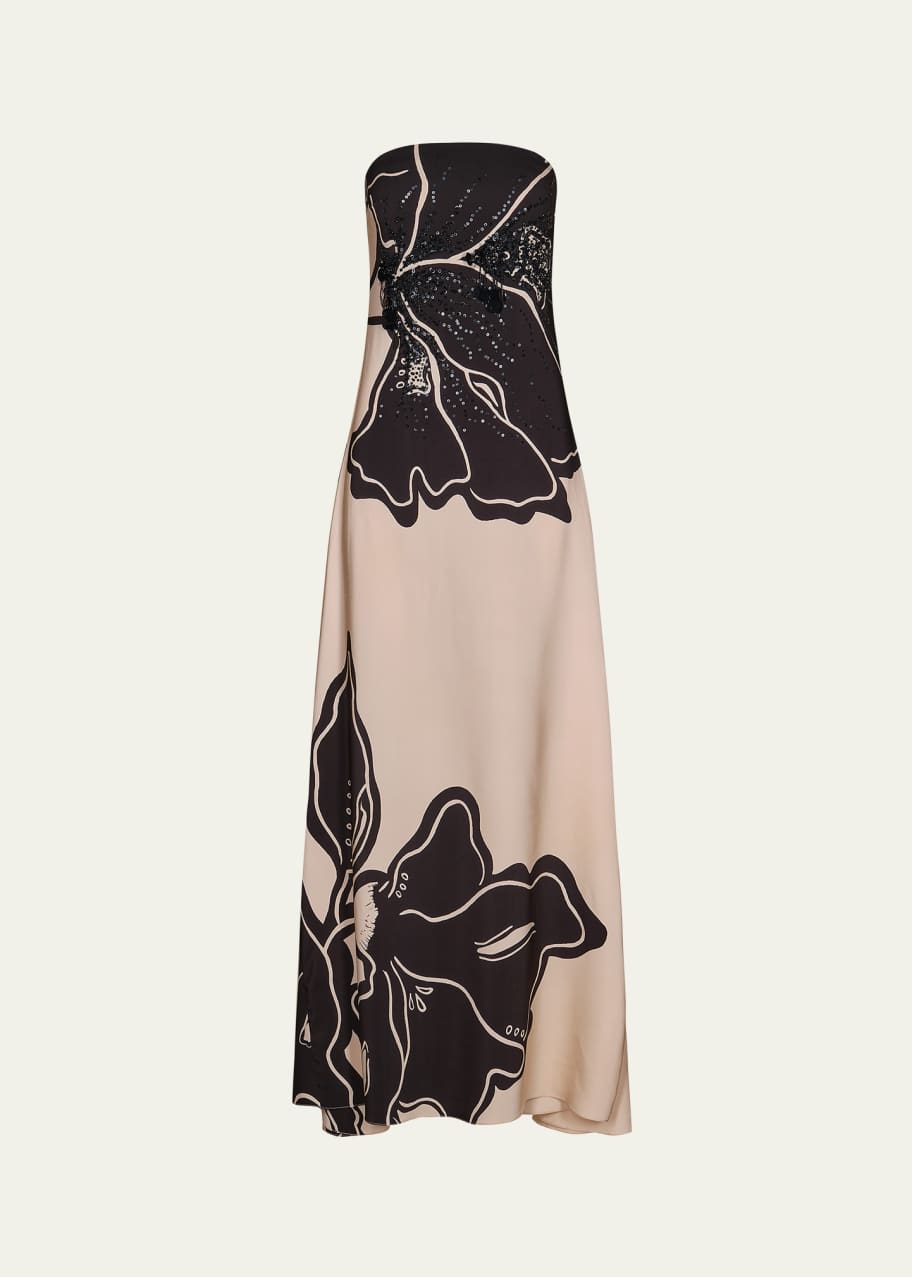 Image 1 of 1: Simbologia Floral Sequined Strapless Maxi Dress