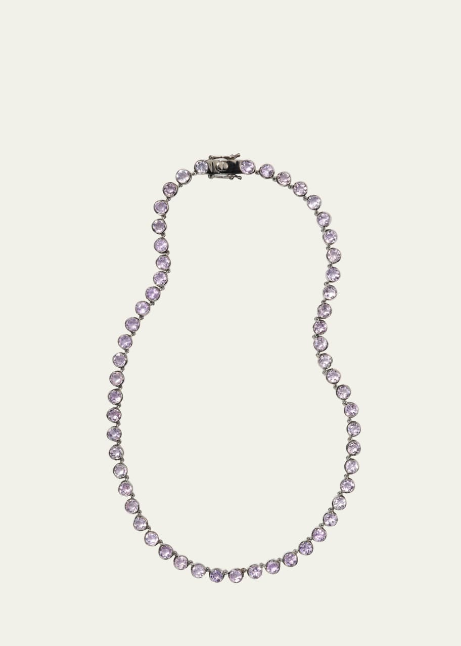 Image 1 of 1: Sterling Silver Riviere Brilliant Necklace with Rose of France and Black Rhodium