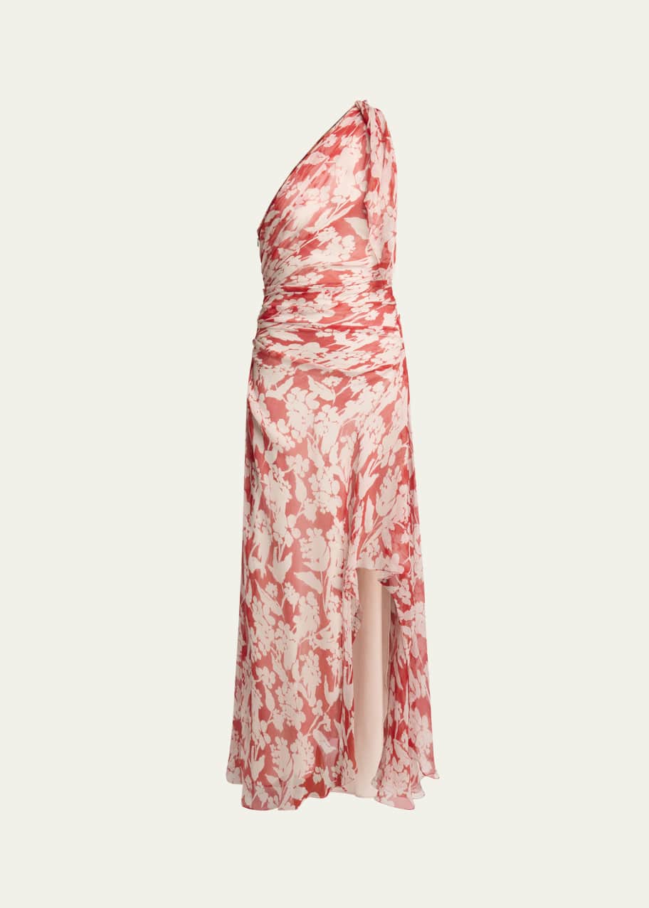 ワンピース VICTORIA BECKHAM ONE-SHOULDER DRAPED MIDI DRESS Victoria Beckham Floral Silk One-Shoulder Draped Midi Dress