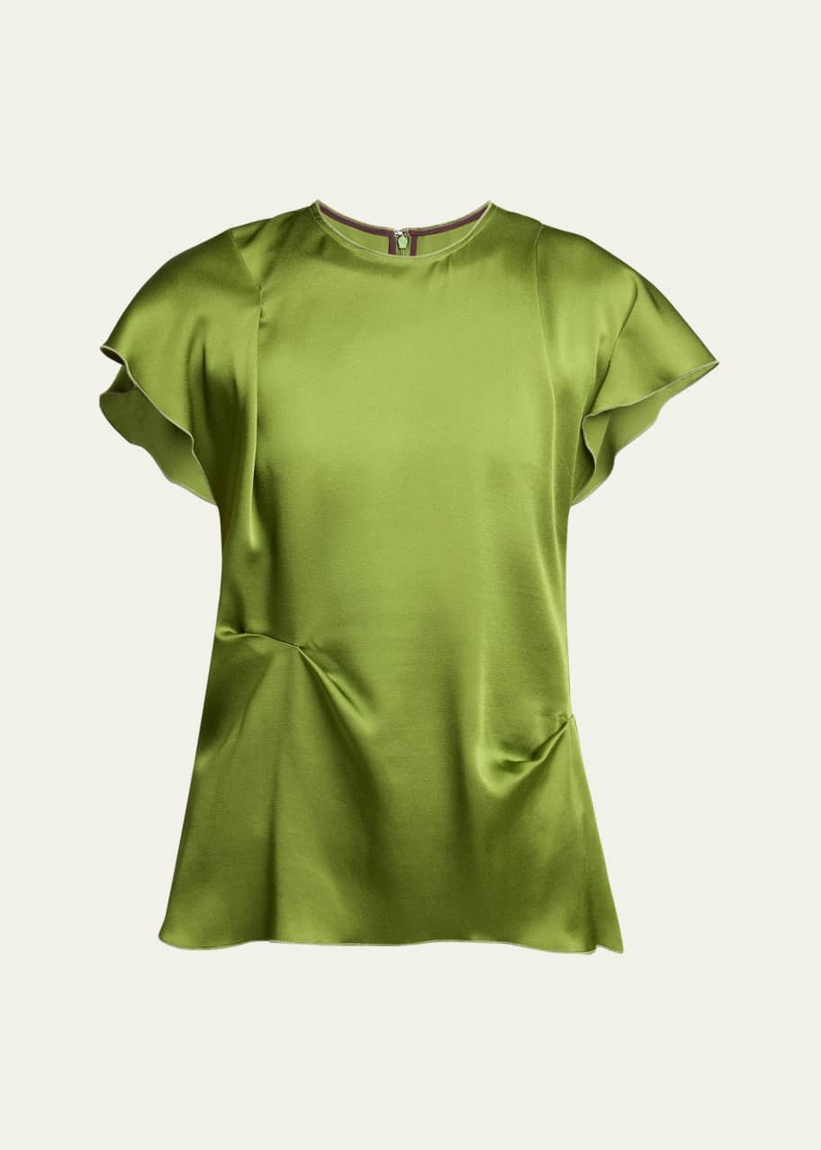 Tシャツ・カットソー Victoria Beckham Draped Pleat Detail Top With Puff Sleeves Draped Pleat Detail Top In Chilli-Blush – Victoria Beckham Inc