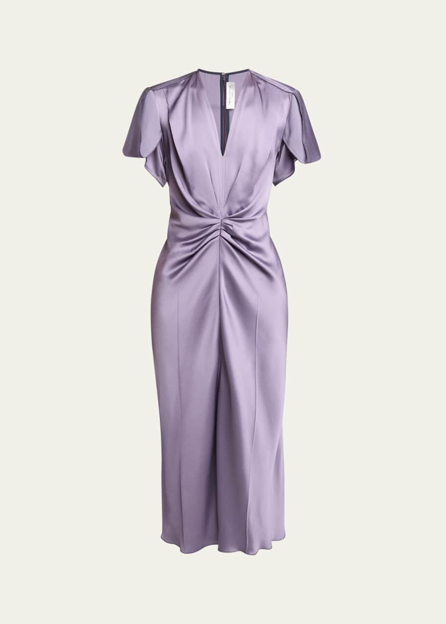 Victoria Beckham Gathered V-Neck Midi Dress - Bergdorf Goodman