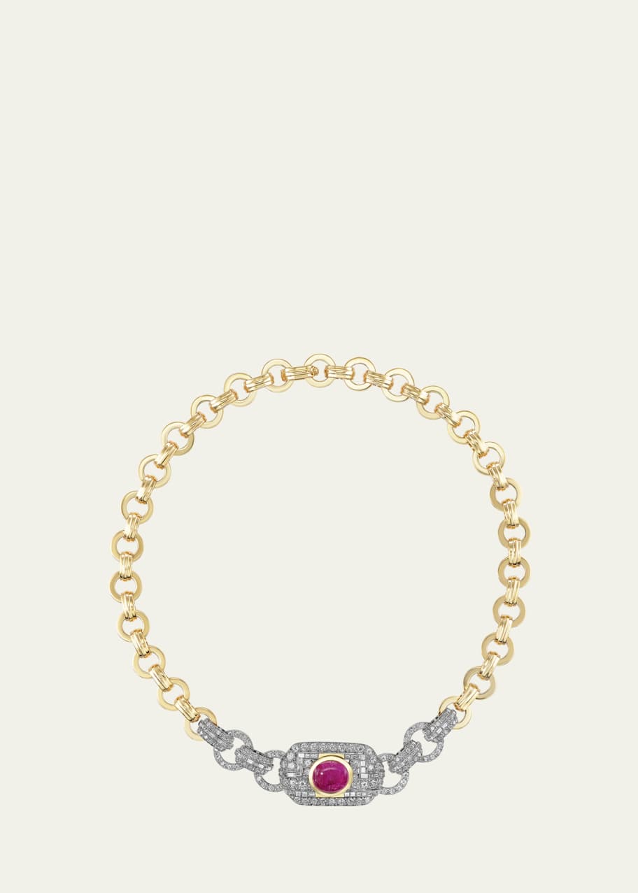 Image 1 of 1: Reworked Vintage 18K Gold Ruby Belt Choker Necklace with Diamonds