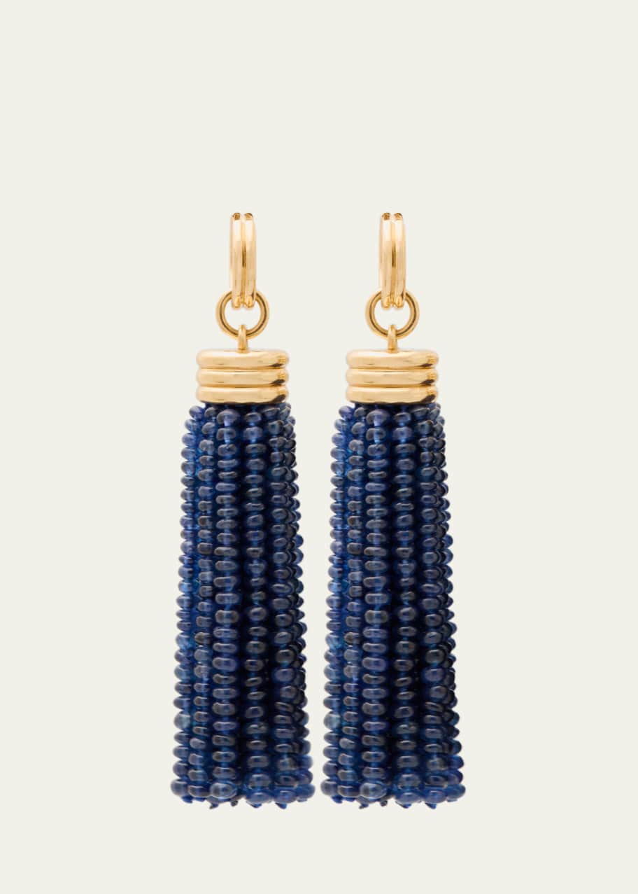 Image 1 of 1: 18K Yellow Gold Triple Tassel Blue Sapphire Rondelles Earrings