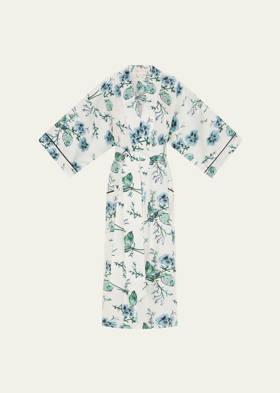 Image 1 of 1: Sabine Floral-Print Silk Twill Robe