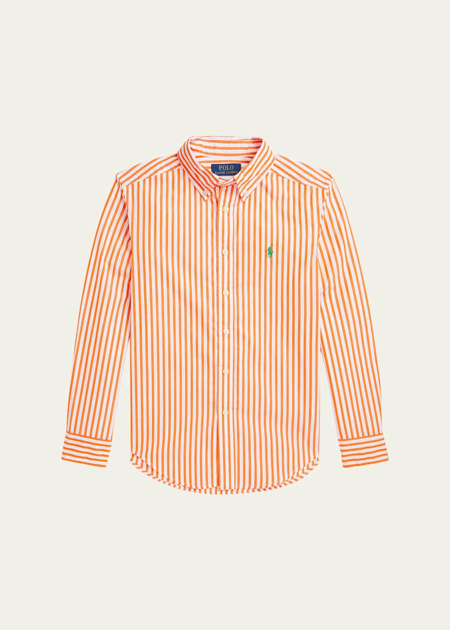 Image 1 of 1: Boy's Striped Pony Embroidered Sport Shirt, Size S-XL