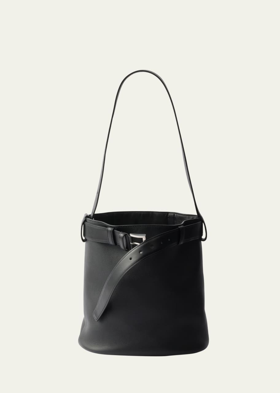 Image 1 of 1: Buckle Leather Bucket Bag