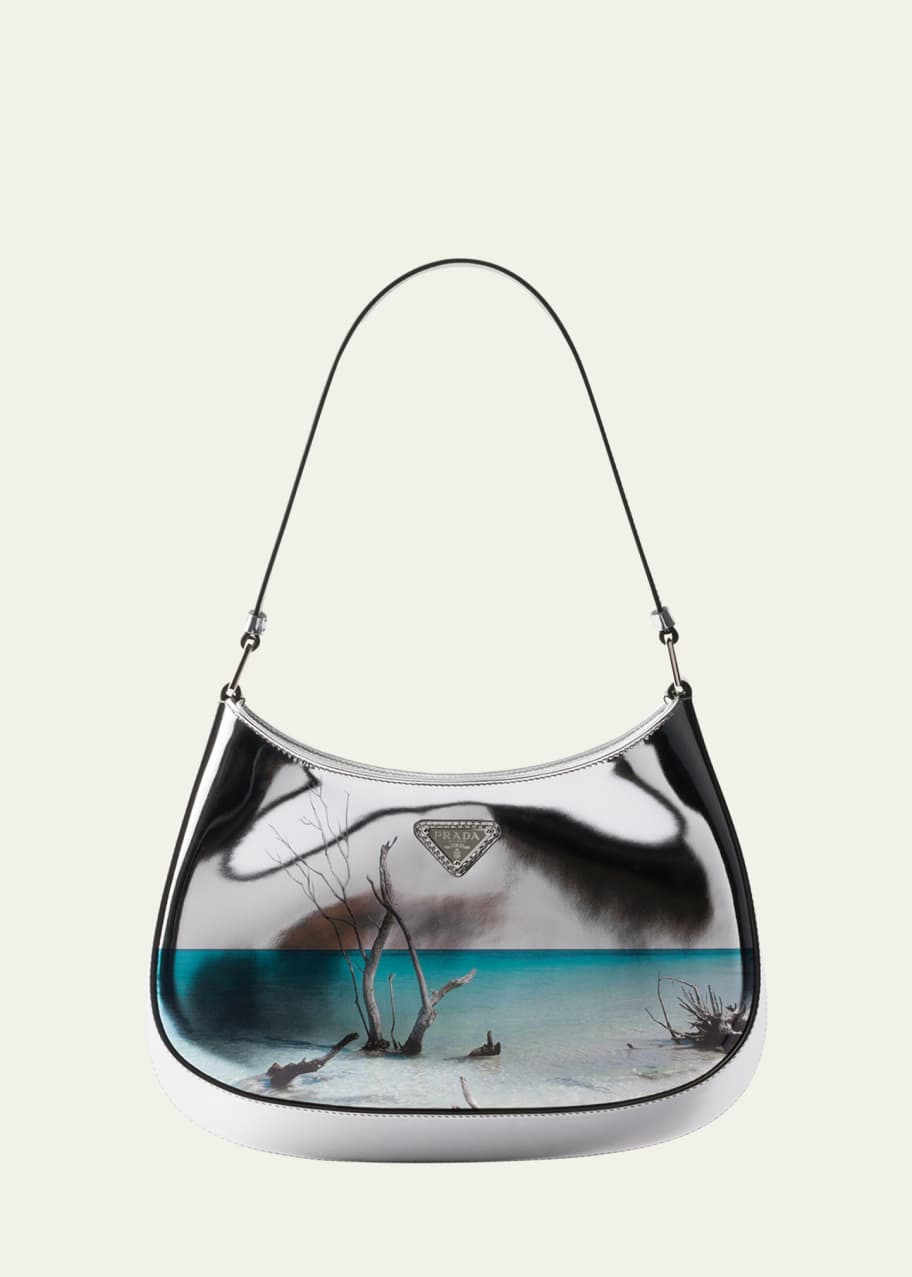 Image 1 of 1: Prada Cleo Ocean-Print Metallic Leather Shoulder Bag
