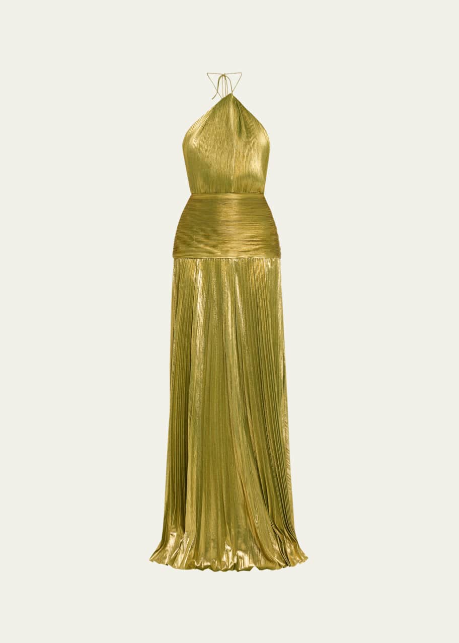 Image 1 of 1: Thalia Metallic Halter Gown