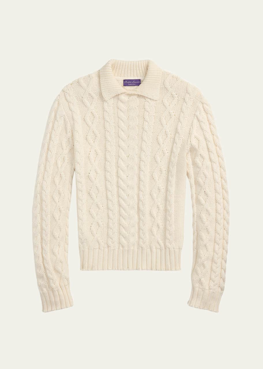 Image 1 of 1: Men's Cable-Knit Collared Sweater
