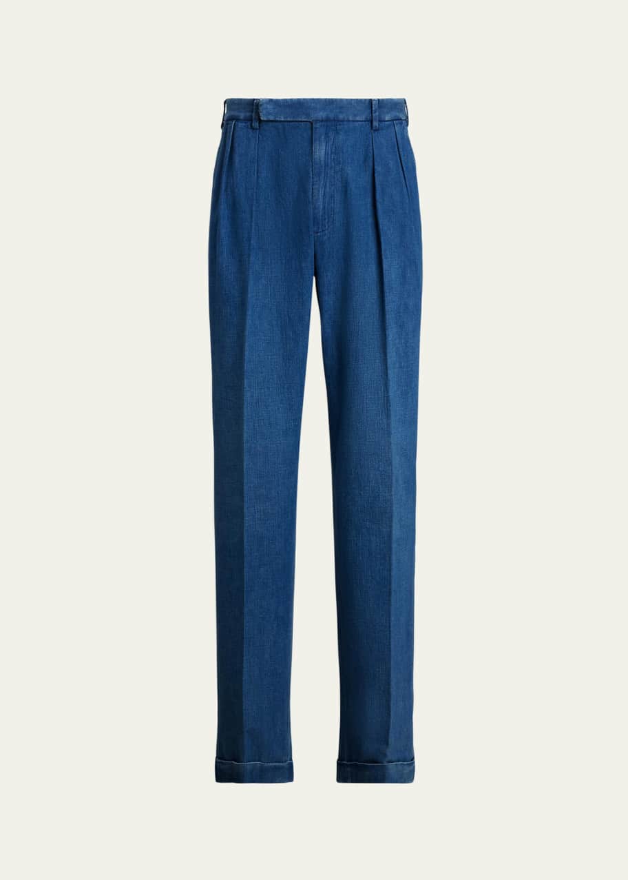 Image 1 of 1: Men's Glenn Pleated Cotton-Linen Pants