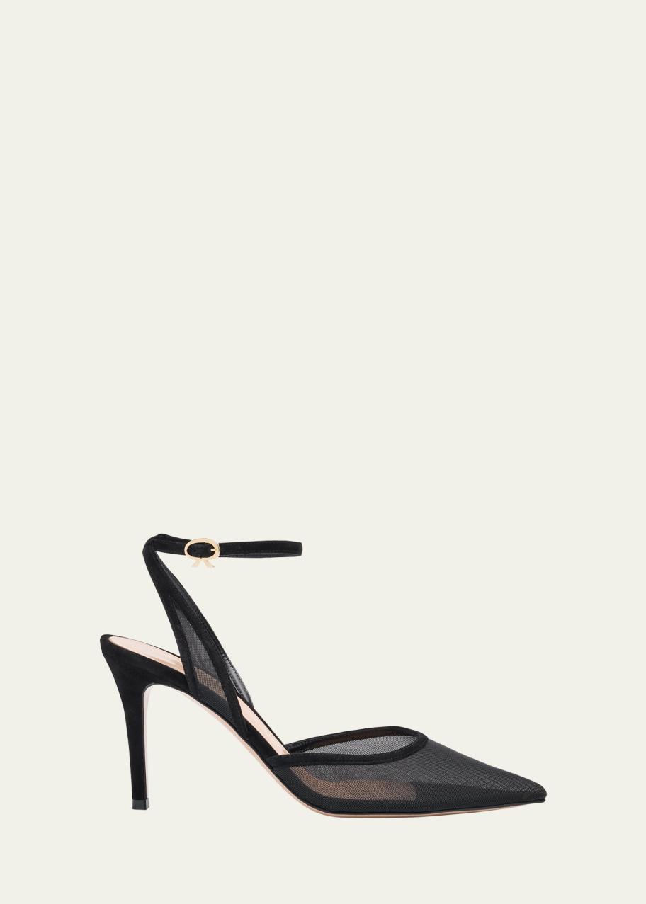 Gianvito Rossi Suede Organza Ankle-Strap Pumps - Bergdorf Goodman