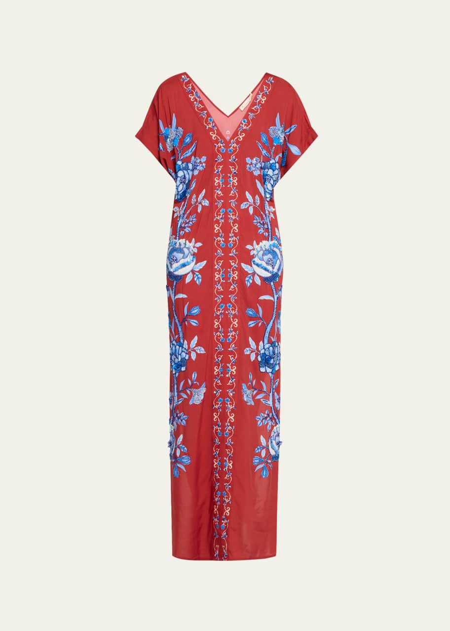 Image 1 of 1: Rust Floral Draped Dress
