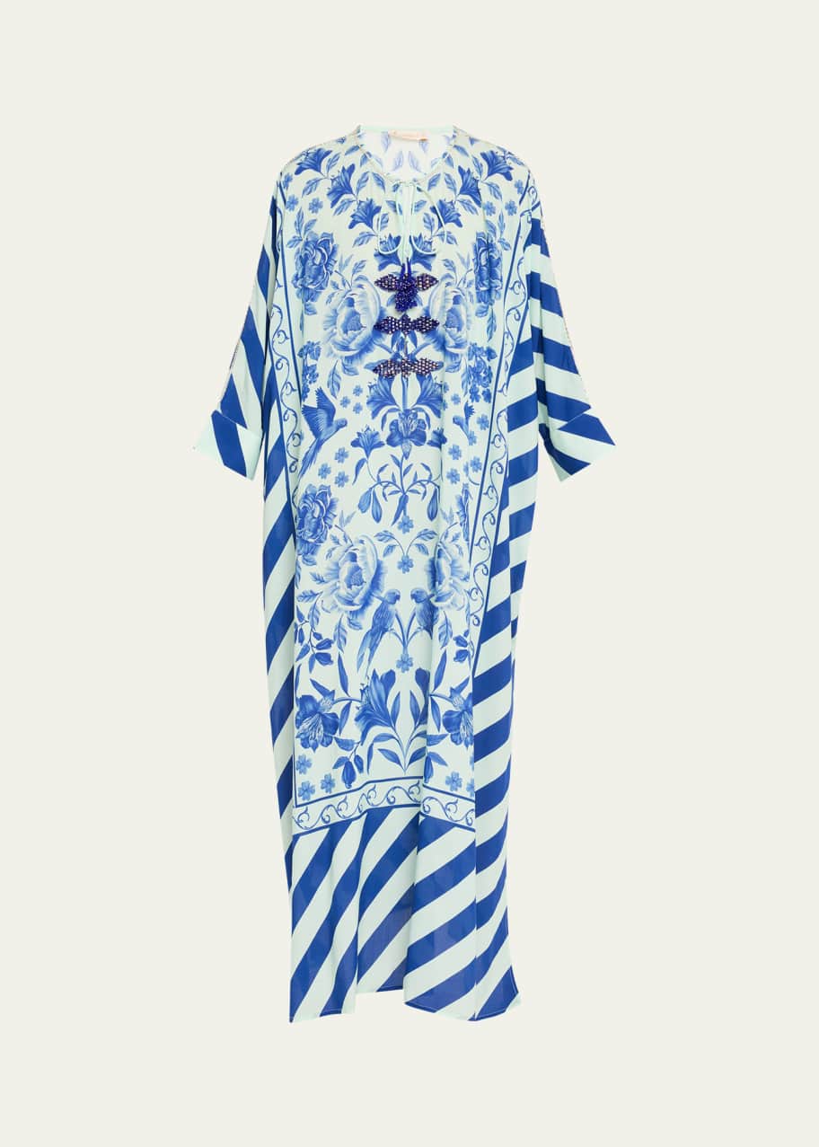Image 1 of 1: Peonies Studded Batwing Kaftan Dress