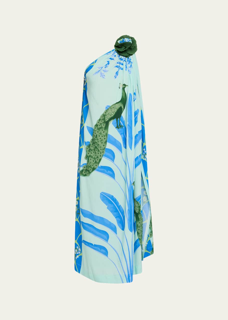 Image 1 of 1: Palm and Peacock Toga Maxi Dress