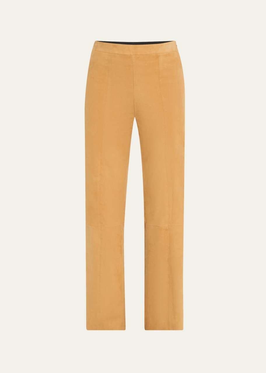 Image 1 of 1: Suede Ankle Flare Pants with Princess Seaming