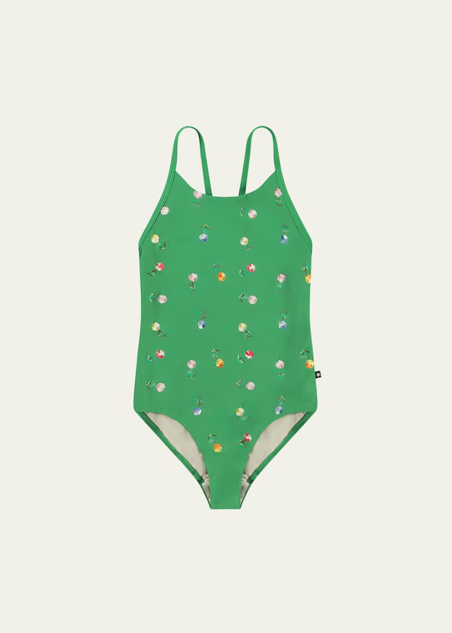 Image 1 of 1: Girl's Nanna Embroidered Floral-Print Swimsuit, Size 4-7