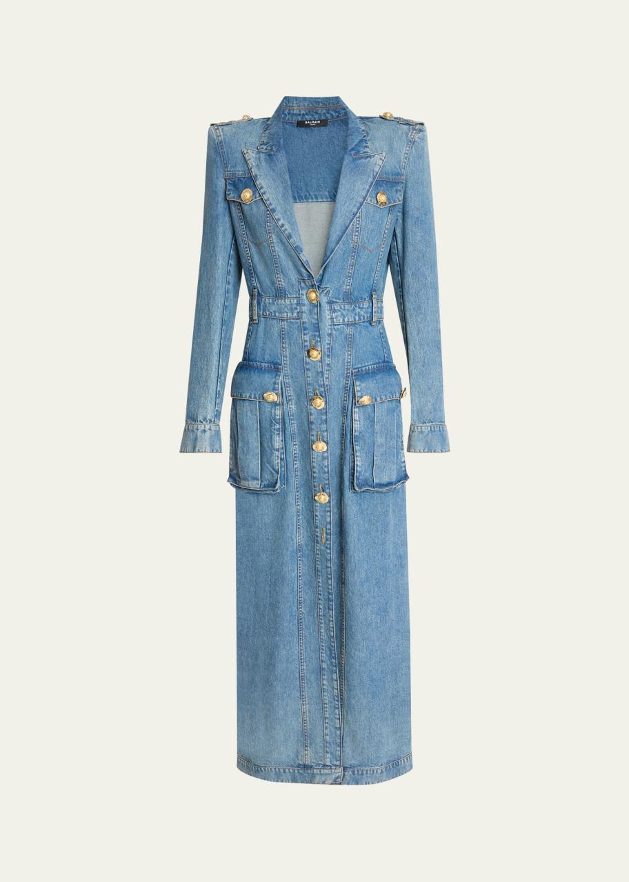 balmain denim dress Button Flare Light Blue – The DENIM DRESS by Balmain is the embodiment of contemporary elegance in a casual edition BALMAIN: Blue Buttoned Denim Minidress